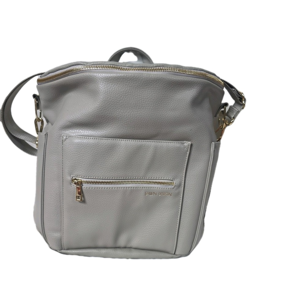 Fawn Design The Original Diaper Bag Gray Vegan Leather Convertible Backpack Tote